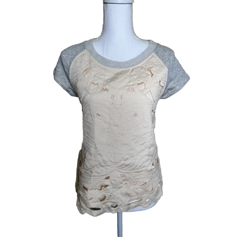 Anthropologie Mille Women's XS Saturday Sunday Lace Terry Blouse Quilted Top